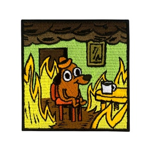 Urbanski Patch dog in burning house dog in burning house this is fine #2 for ironing on 7.3 x 7.3 cm | Patch application iron-on image