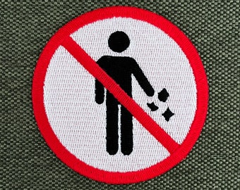 Urbanski Patch Leave Garbage Forbidden Plaque thermocollante 7,4 x 7,4 cm | Image thermocollante pour application d'un patch