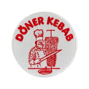 Urbanski Patch Döner Kebab Köfteskewer Dönermann Chef (with or without spicy) for ironing 8.4 x 8.4 cm | Patch application iron-on image