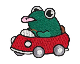 Parche Urbanski Rana Divertida en el Coche Muestra la Lengua Termoadhesivo 6,4 x 7,4 cm | Imagen termoadhesiva de aplicación de parche