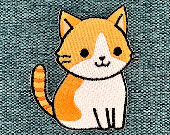 Urbanski patch cute cat with brown white fur to iron on 7 x 6 cm | Patch application iron-on