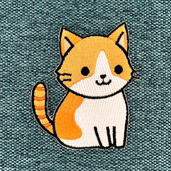 Urbanski patch cute cat with brown white fur to iron on 7 x 6 cm | Patch application iron-on