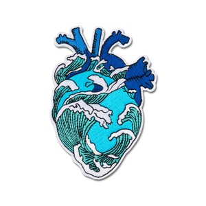 Urbanski Patch sea ocean wave blue anatomical heart to iron on 10 x 7 cm | Patch application iron-on image