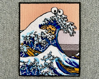 Urbanski Patch The Great Cookie Monster off Kanagawa zum Aufbügeln 8,5 x 7 | Aufnäher Applikation Bügelbild