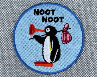 Urbanski patch cute Pingu Noot Noot to iron on 7.4 x 7.4 cm | Patch application iron-on image