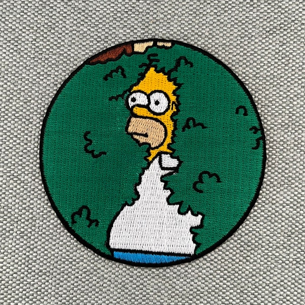 Urbanski Patch Homer Simpson verschwindet im Busch Meme zum Aufbügeln 8 x 8 cm | Aufnäher Applikation Bügelbild