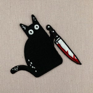 Urbanski Patch verrückte schwarze Katze mit Messer zum Aufbügeln 7 x 7 cm Aufnäher Applikation Bügelbild Bild 2