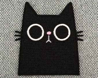 Urbanski patch black cat with crazy look to iron 7 x 6.5 cm | Patch Application Ironing picture...