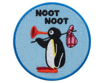 Urbanski Patch cute Pingu Noot Noot for ironing 7.4 x 7.4 cm | Patch appliqué iron-on image