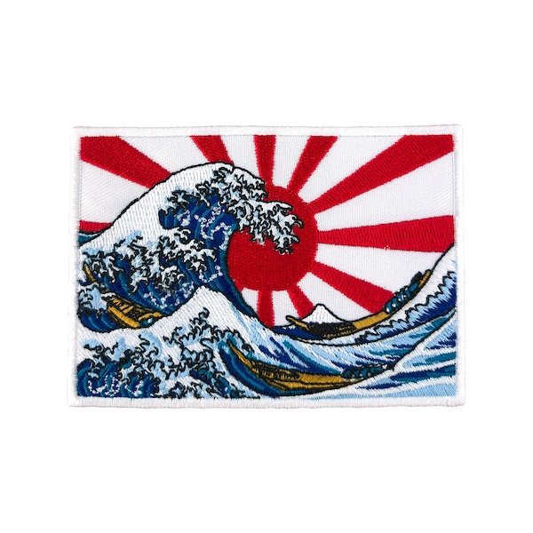 Urbanski Patch The Great Wave off Kanagawa with red sun for ironing 7.1 x 10 cm | Patch application iron-on image