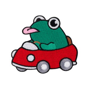 Urbanski Patch Grenouille drôle dans la voiture montre la langue thermocollant 6,4 x 7,4 cm | Image thermocollante pour application d'un patch