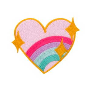 Urbanski Patch Pink Heart with Pastel Rainbow Iron-On 7.1 x 8.4 cm | Sew-On Applique
