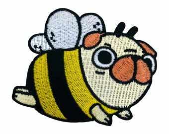 Urbanski-patch schattige mopshond in bijenkostuum opstrijkbaar 6,3 x 7,7 | Patch-applicatie opstrijkbare afbeelding