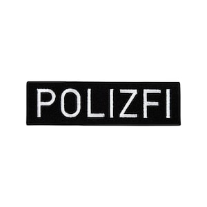 Puede incluir: Parche bordado negro con letras blancas que dicen "POLIZFI".