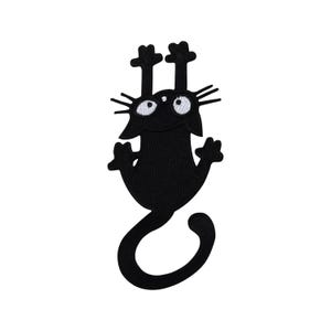 Parche Urbanski lindo gato negro que araña y sujeta para planchar 13,8 x 5,4 cm | Imagen termoadhesiva de aplicación de parche