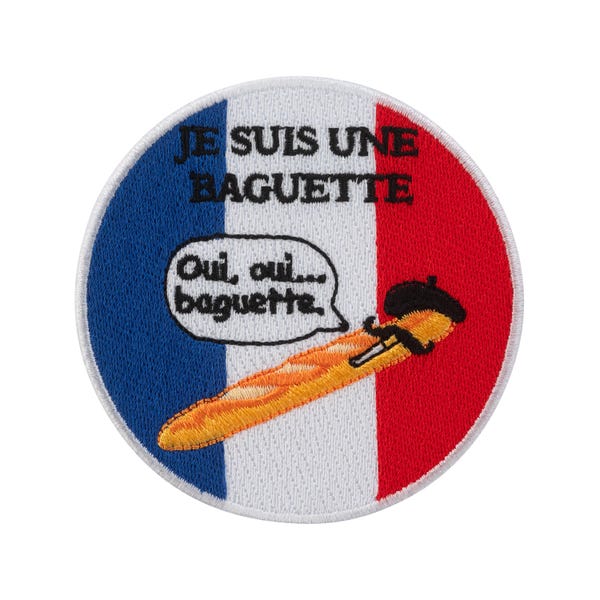 Urbanski Patch Je suis une Baguette, divertido parche termoadhesivo de baguette francesa, 7,4 x 7,4 cm | Aplique termoadhesivo