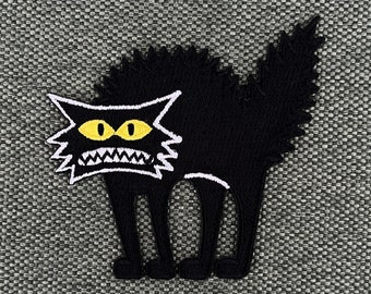 Urbanski patch shocked cat with yellow eyes to iron on 7 x 7.5 cm | Patch application iron-on image