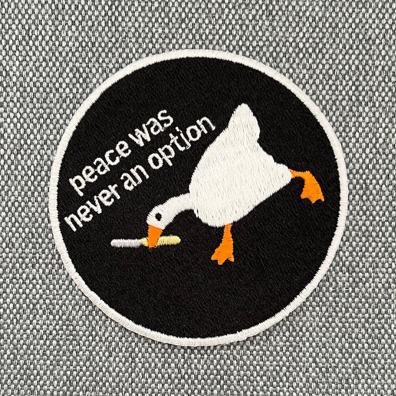 Urbanski patch goose with knife Peace was never an iron-on option 7.4 x 7.4 cm Patch application iron-on image image 3