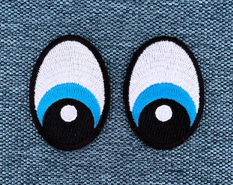 Patch Urbanski 2 yeux comics (1 paire) à repasser 5 x 3,5 cm | Image thermocollante pour application d'un patch