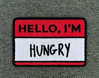 Urbanski Patch Hello I'm Hungry Schild zum Aufbügeln 5,5 x 8,1 cm | Aufnäher Applikation Bügelbild