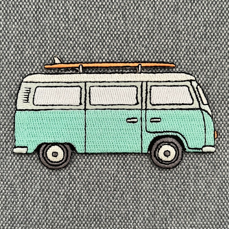 Urbanski Patch Surfer Van Bus en turquoise pour le repassage 5 x 9,2 cm Image de repassage de lapplication de patch image 1