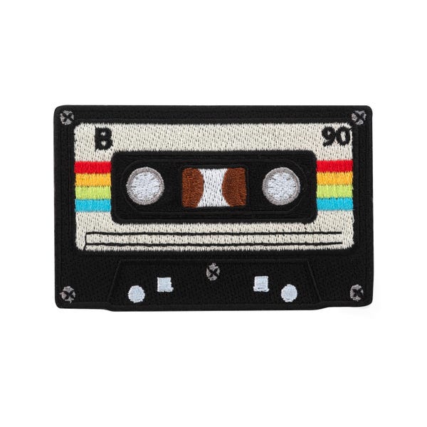 Parche de casete retro Urbanski con colores del arcoíris, termoadhesivo, 5,9 x 8,4 cm | Parche termoadhesivo