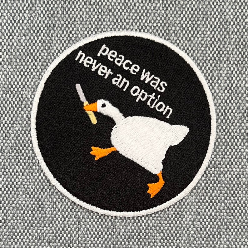 Urbanski patch goose with knife Peace was never an iron-on option 7.4 x 7.4 cm Patch application iron-on image image 2