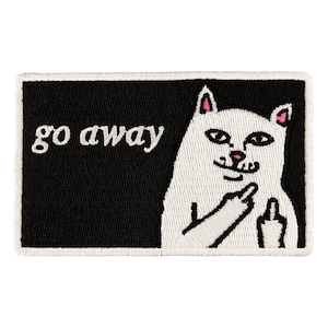 Urbanski Patch go away cat shows finger to iron on 5.2 x 8.4 cm | Patch application iron-on image