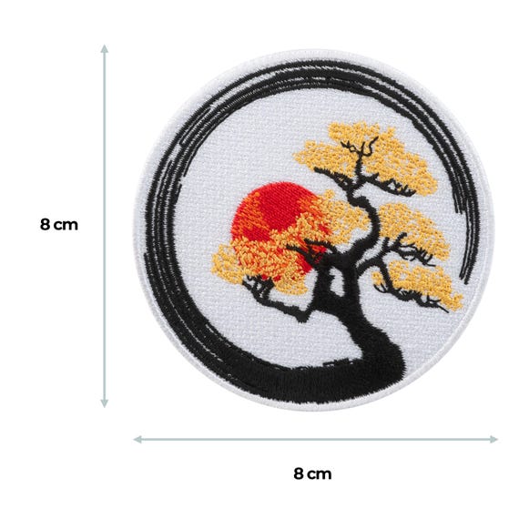 Urbanski Patch Zen Tree Bonsai With Red Sun in Japanese Style for Ironing 8 X 8 Cm | Patch Appliqué Iron-on Image - Ireland