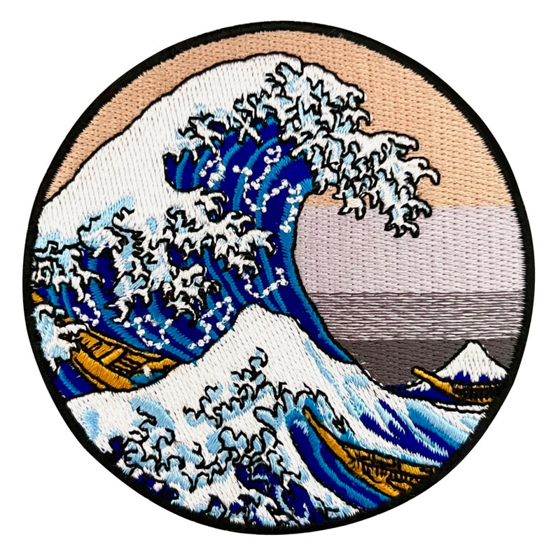 Urbanski Patch The Great Wave au large de Kanagawa rond pour le repassage de 8,5 x 8,5 cm Image du temple de lapplication patch image 4