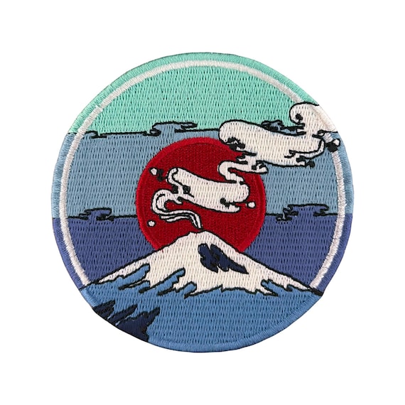 Urbanski Patch Mt. Fuji Japanischer Vulkan Mit Roter Sonne Zum Aufbügeln 9 X 9 Cm | Aufnäher Applikation Bügelbild