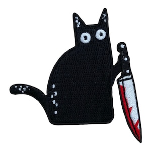 Urbanski Patch verrückte schwarze Katze mit Messer zum Aufbügeln 7 x 7 cm Aufnäher Applikation Bügelbild Bild 4