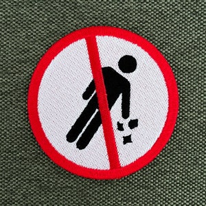 Urbanski Patch Leave Garbage Forbidden Iron-On Sign 7.4 x 7.4 cm Patch application iron-on image image 2