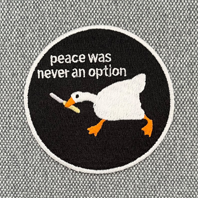 Urbanski patch goose with knife Peace was never an iron-on option 7.4 x 7.4 cm Patch application iron-on image image 1