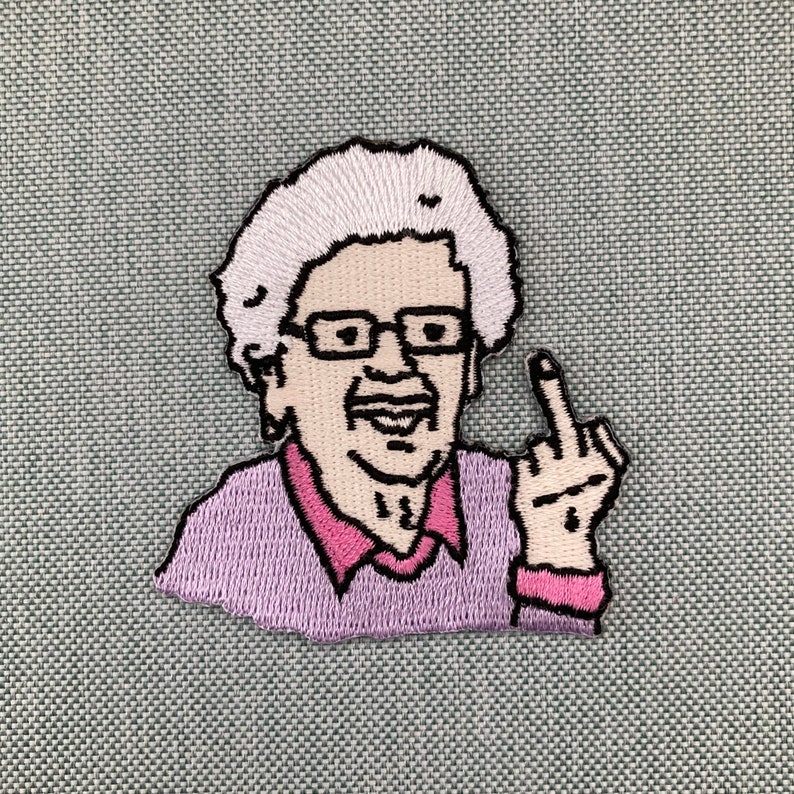 Urbanski Patch funny grandma shows fingers to iron 6.5 x 6 cm Patch Application Ironing Image image 1