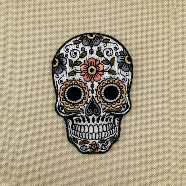 Urbanski Patch Mexican Skull Mexikanischer Totenkopf zum Aufbügeln 8 x 5,3 cm | Aufnäher Applikation Bügelbild