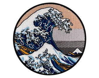 Parche Urbanski La Gran Ola de Kanagawa (redondo) para planchar 8,5 x 8,5 cm | Imagen termoadhesiva de aplicación de parche