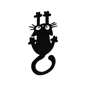 Urbanski Patch cute black cat scratching and holding on to iron on 13.8 x 5.4 cm | Patch application iron-on image