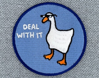 Urbanski Patch lustige Gans mit Brille Deal with it zum Aufbügeln 7,4 x 7,4 cm | Aufnäher Applikation Bügelbild