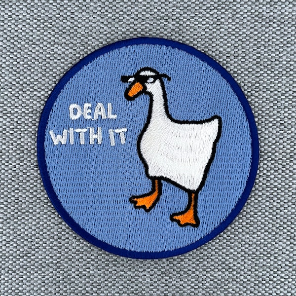 Urbanski Patch lustige Gans mit Brille Deal with it zum Aufbügeln 7,4 x 7,4 cm | Aufnäher Applikation Bügelbild