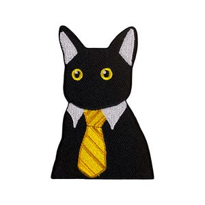 Urbanski Patch cute business cat with yellow tie to iron on 8 x 5.4 cm | Patch application iron-on image