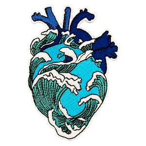 Urbanski Patch Sea Ocean Wave cœur anatomique bleu à repasser 10 x 7 cm Image du temple de lapplication patch image 4