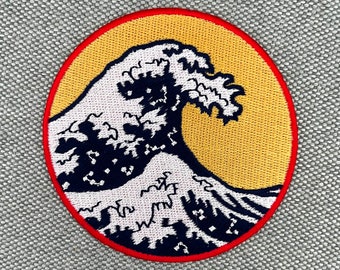 Urbanski Patch Great Wave Large wave with red edge to iron on 7.7 x 7.7 cm | Patch application iron-on image