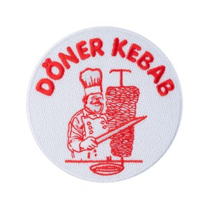 Urbanski Patch Döner Kebab Köftespieß Dönermann Chef (with or without spicy) for ironing 8.4 x 8.4 cm | Patch application iron-on image