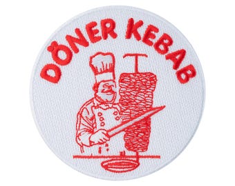 Urbanski Patch Döner Kebab Köftespieß Dönermann Chef (with or without spicy) for ironing 8.4 x 8.4 cm | Patch application iron-on image
