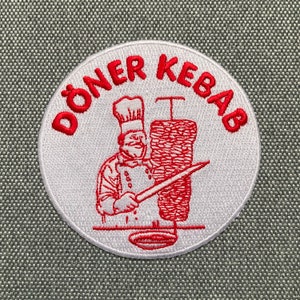 Urbanski Patch Döner Kebab Köftespieß Dönermann Chef mit oder ohne scharf zum Aufbügeln 8,4 x 8,4 cm Aufnäher Applikation Bügelbild Bild 2