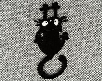 Urbanski Patch mignon chat noir gratte et tient fermement au fer 7,9 x 3,5 cm | Image de repassage de l’application de patch