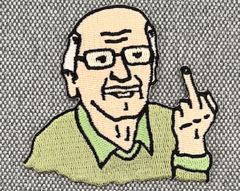 Urbanski Patch funny grandpa shows fingers to iron 6.5 x 7 | Patch Application Ironing Image