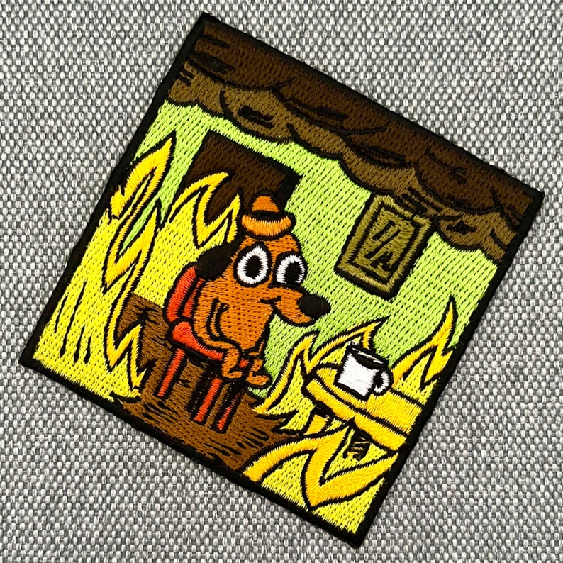 Urbanski Patch chien dans une maison en feu chien dans une maison en feu c'est bien 2 à repasser sur 7,3 x 7,3 cm Application de patch thermocollant image 3