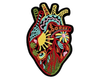 Urbanski patch anatomical heart with colorful pattern for ironing 10 x 6 cm | Patch application iron-on image